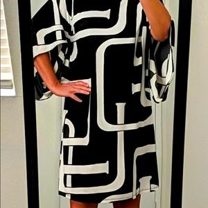 Inc Geometric black and white dress